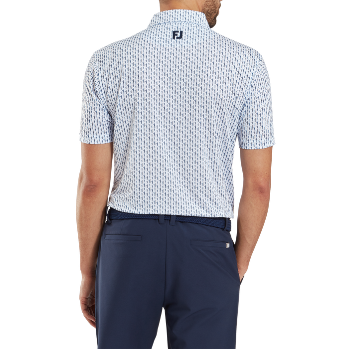 FootJoy Figure Print Lisle Golf Polo Shirt - White/Navy