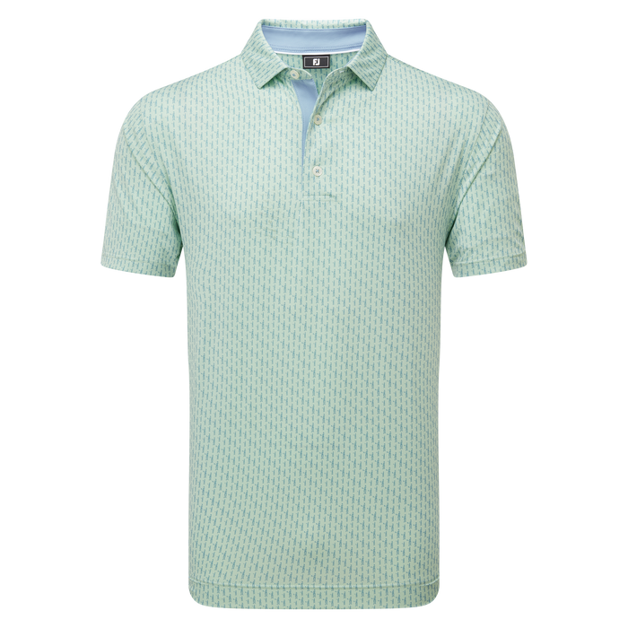 FootJoy Figure Print Lisle Golf Polo Shirt - Pistachio/Blue Jay