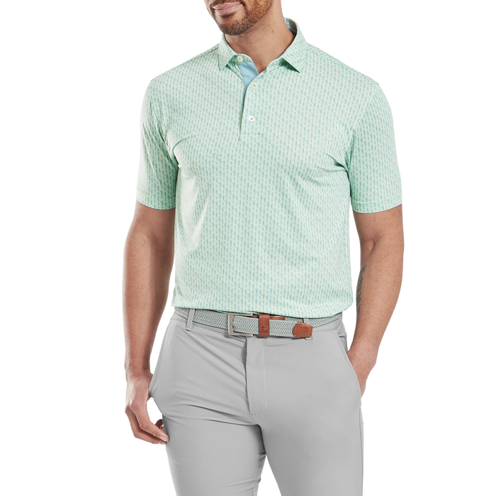 FootJoy Figure Print Lisle Golf Polo Shirt - Pistachio/Blue Jay