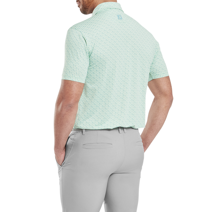 FootJoy Figure Print Lisle Golf Polo Shirt - Pistachio/Blue Jay