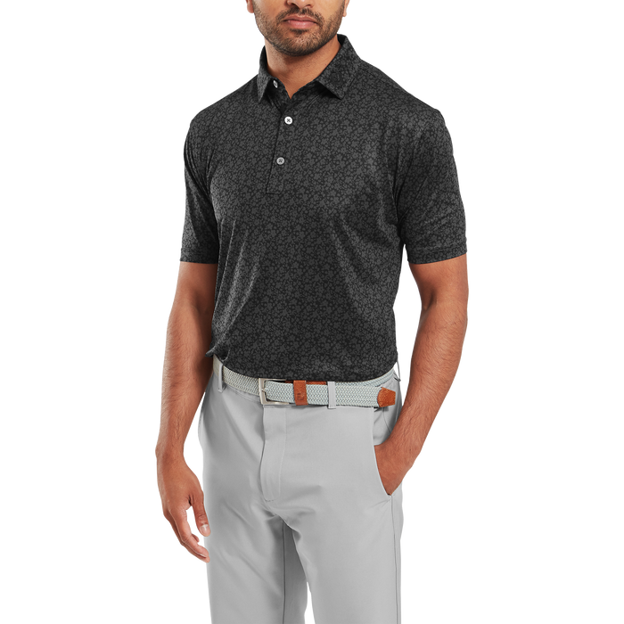 FootJoy Painted Floral Lisle Golf Polo Shirt - Black