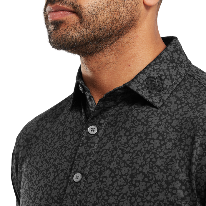 FootJoy Painted Floral Lisle Golf Polo Shirt - Black