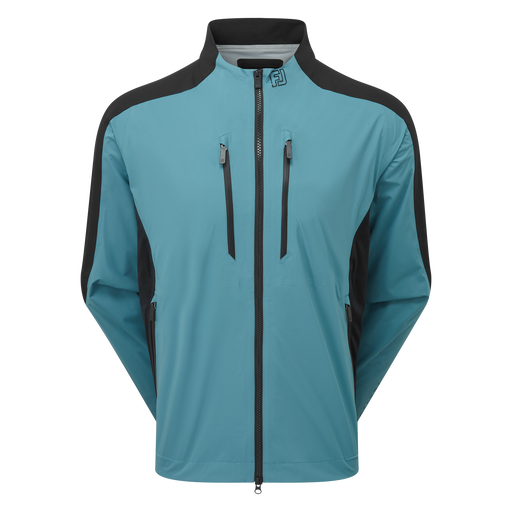 FootJoy ARCUS men's waterproof golf jacket in storm and black, front view featuring a full-zip design and chest pockets.