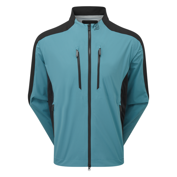 FootJoy ARCUS men's waterproof golf jacket in storm and black, front view featuring a full-zip design and chest pockets.