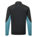 Back view of FootJoy ARCUS waterproof golf jacket in black and teal with a high collar and FJ logo detailing.