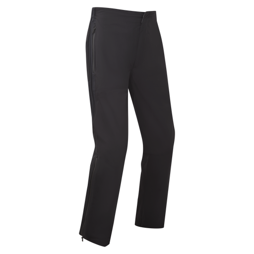 FootJoy ARCUS men's waterproof golf trousers in black, front view showing side zip detailing.