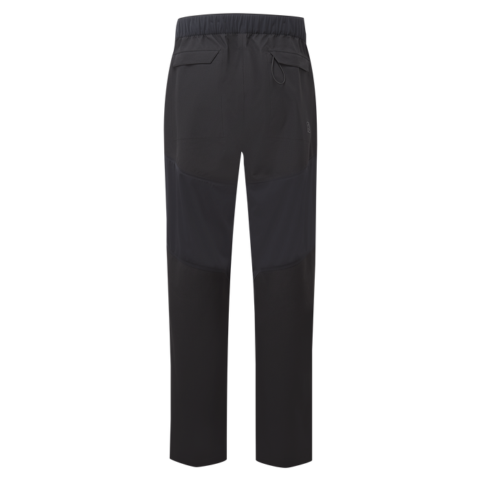Back view of black FootJoy ARCUS waterproof golf trousers featuring an elasticated waistband and rear pocket detail.