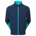 front of the FootJoy HydroLite X Waterproof Golf Jacket in navy and blue showing full zip