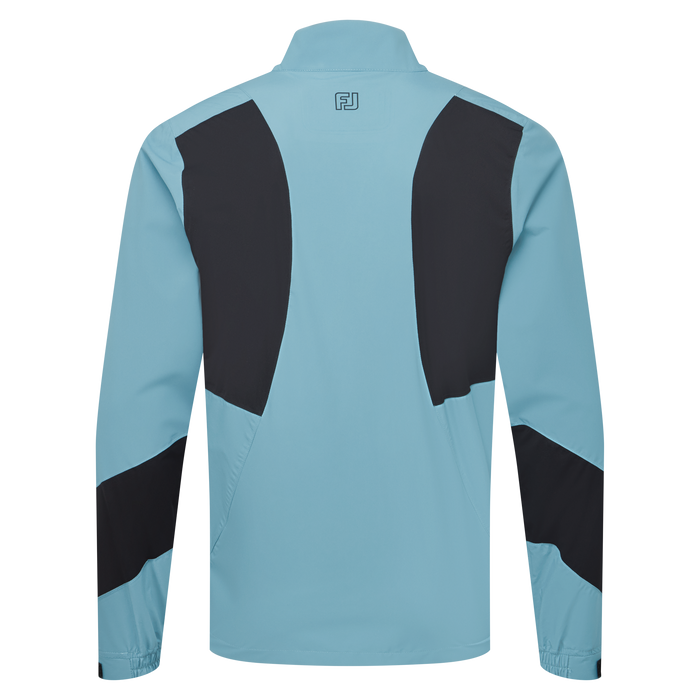 back of the FootJoy HydroLite X Waterproof Golf Jacket in storm with big black panels on the back
