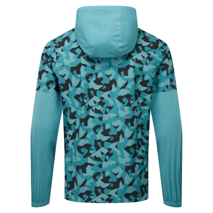 back of the FootJoy HydroLite X Waterproof Golf Hoodie in storm camo