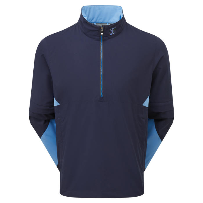 front of FootJoy Hydrolite X Golf Rain Shirt in navy and blue with sleeves