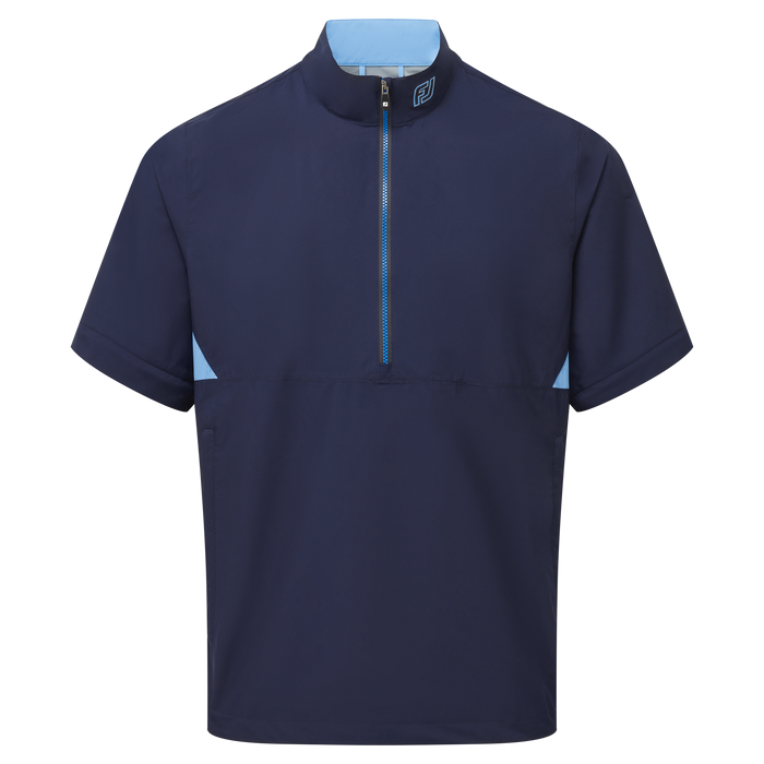 front of FootJoy Hydrolite X Golf Rain Shirt in navy and blue without sleeves