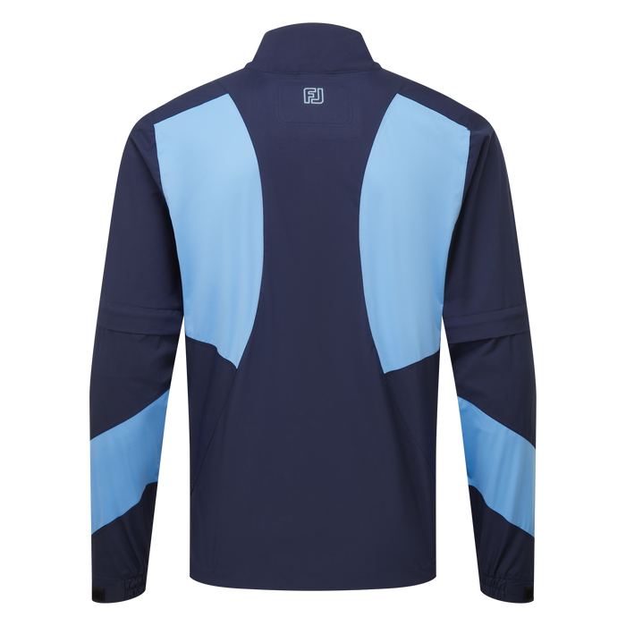back of FootJoy Hydrolite X Golf Rain Shirt in navy blue with sleeves
