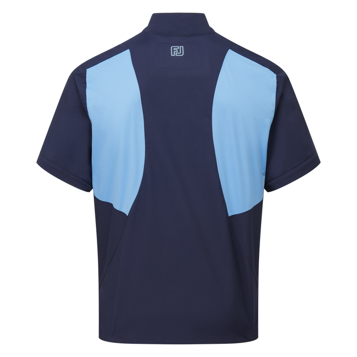 back of FootJoy Hydrolite X Golf Rain Shirt in navy blue without sleeves