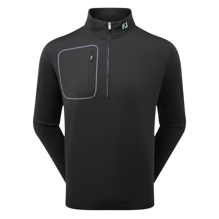 a black FootJoy ThermoSeries Texture Golf Midlayer with outlined chest pocket