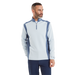 FootJoy ThermoSeries Blocked golf midlayer in light blue and navy, featuring a quarter-zip collar and textured fabric.