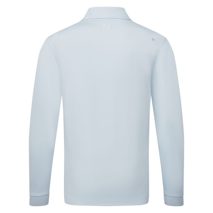 back of the FootJoy ThermoSeries Long Sleeve Men's Golf Polo Shirt in mist light blue
