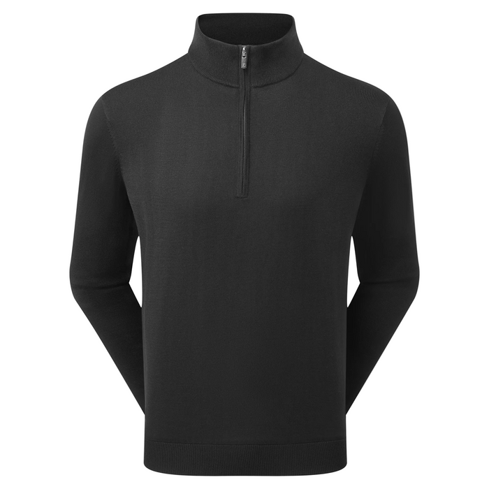 the front of the FootJoy drirelease Half Zip Lined Men's Golf Sweater in black