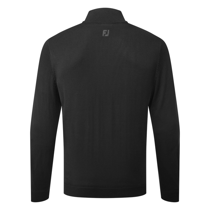 back of the FootJoy drirelease Half Zip Lined Men's Golf Sweater in black