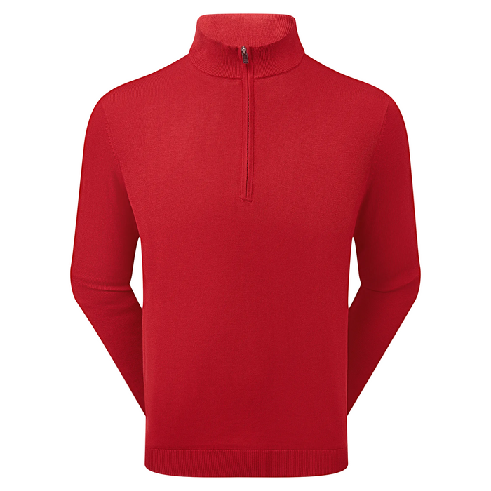 front of the FootJoy drirelease Half Zip Lined Men's Golf Sweater in red