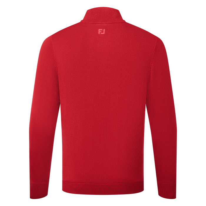 back of the FootJoy drirelease Half Zip Lined Men's Golf Sweater in red