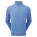 FootJoy drirelease Half Zip Lined Men's Golf Sweater in heather blue, showing zip done up