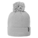 FootJoy Cuffed Golf Bobble Hat in grey, featuring a ribbed knit design, pom-pom top, and side brand tab, front view.