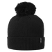 FootJoy Cuffed Golf Bobble Hat in black, featuring a ribbed knit design, a large pom-pom, and a side logo tab.