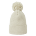 FootJoy Cuffed Golf Bobble Hat in cream, featuring a ribbed knit design and a matching pom-pom, front view.