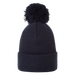FootJoy Cuffed Golf Bobble Hat in navy blue, featuring a ribbed knit design and a large matching pom-pom on top.