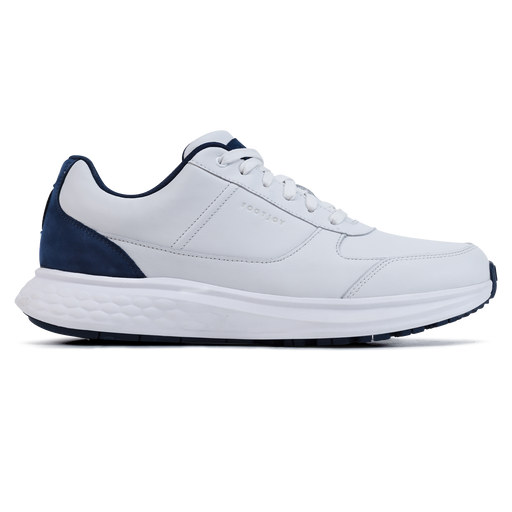 FootJoy FJ Hampton Spikeless Golf Shoes in white and navy side view of right shoes