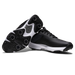 FootJoy Qualifier men's spiked golf shoes in black with a white midsole, showing side and sole views with cleats.