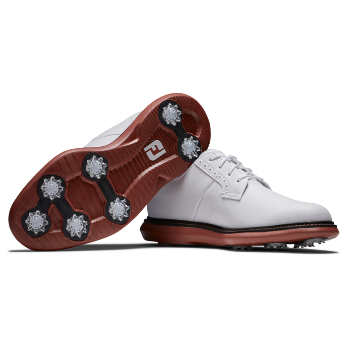 FootJoy Traditions Blucher Mens Golf Shoes - White/White/Brick