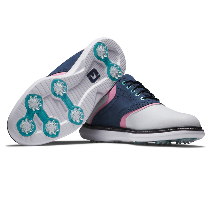 FootJoy Traditions Mens Golf Shoes - White/Navy/Pink