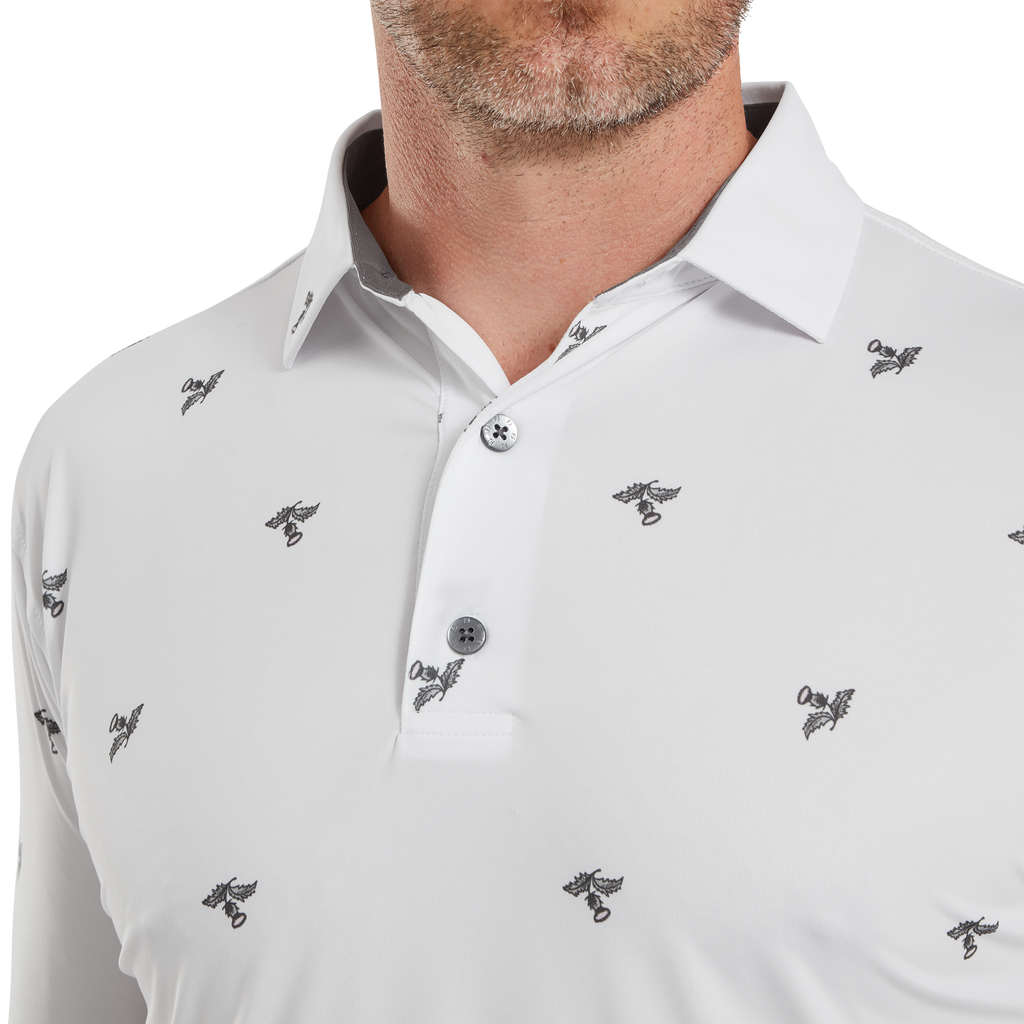 FootJoy Thistle Print Lisle Golf Polo Shirt White Pin High Golf