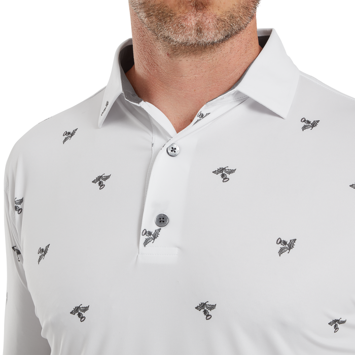 FootJoy Thistle Print Lisle Golf Polo Shirt - White
