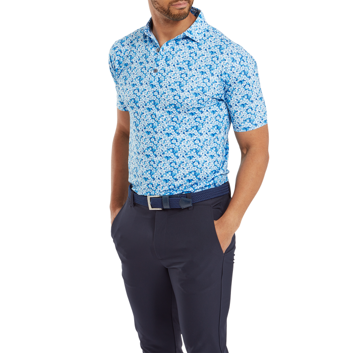 FootJoy Primrose Print Lisle Golf Polo Shirt - Ocean