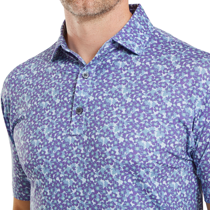 FootJoy Primrose Print Lisle Golf Polo Shirt - Thistle