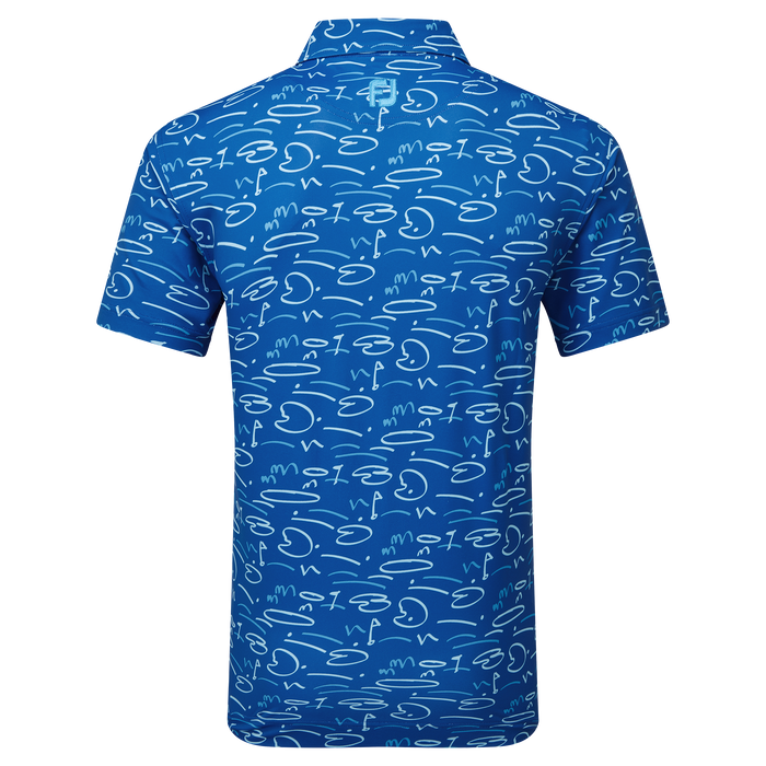 FootJoy Golf Course Doodle Print Pique Shirt - Deep Blue