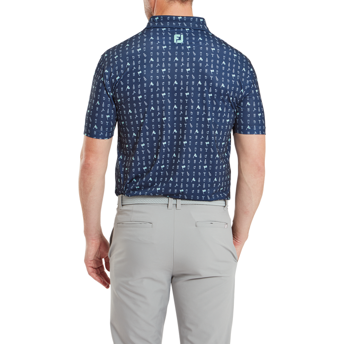 FootJoy The 19th Hole Print Lisle Golf Polo Shirt - Navy