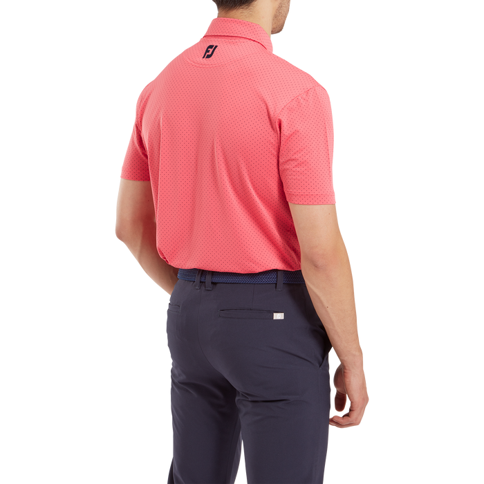 FootJoy Stretch Lisle Dot Print Golf Polo Shirt - Red/Navy