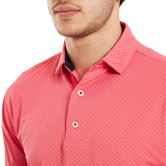 FootJoy Stretch Lisle Dot Print Golf Polo Shirt - Red/Navy