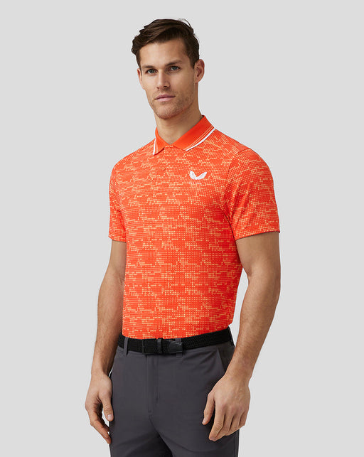 Castore Printed Tech Golf Polo Shirt - Deep Orange