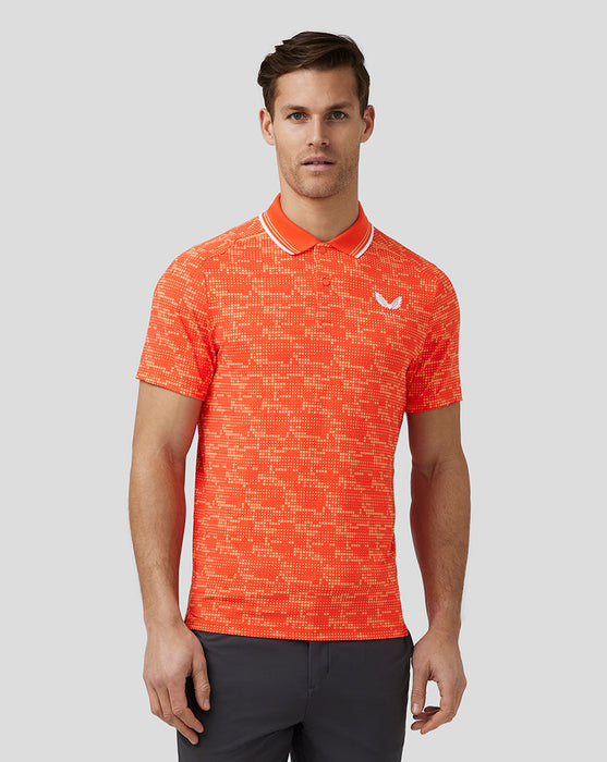 Castore Printed Tech Golf Polo Shirt - Deep Orange