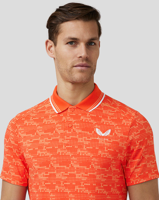 Castore Printed Tech Golf Polo Shirt - Deep Orange