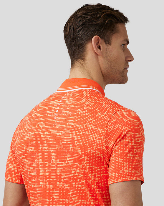 Castore Printed Tech Golf Polo Shirt - Deep Orange