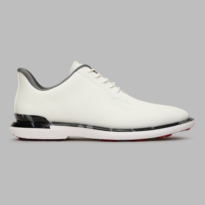 G/FORE Gallivan2R Camo Welt Spikeless Golf Shoes in white with camo welt, side view of right shoe