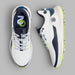 G/FORE MG4+ O2 G/LOCK Men's Golf Shoes in white and navy with lime green accents view of the pair from above