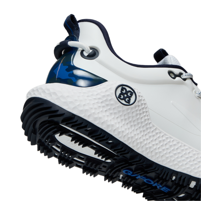 G/FORE MG4+ O2 Men's Spikeless Golf Shoes - New - heel view - white/blue/camo