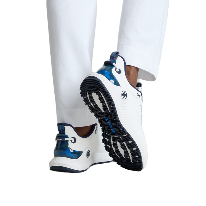 G/FORE MG4+ O2 Camo Accent Men's Spikeless Golf Shoes - New - white and navy on model